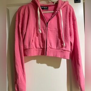 Katie J NYC Pink Cropped Zip Hoodie